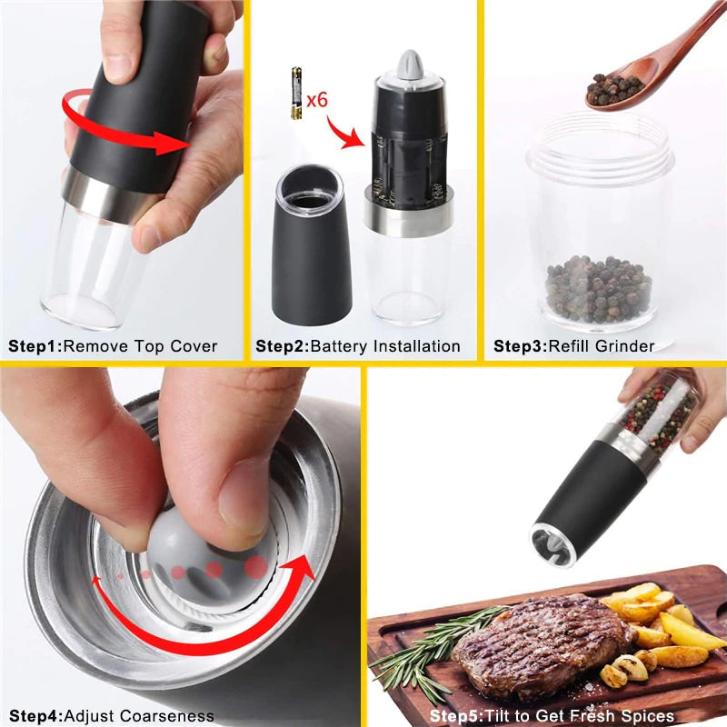Automatic Electric Gravity Induction Salt and Pepper Grinder | Bowlift