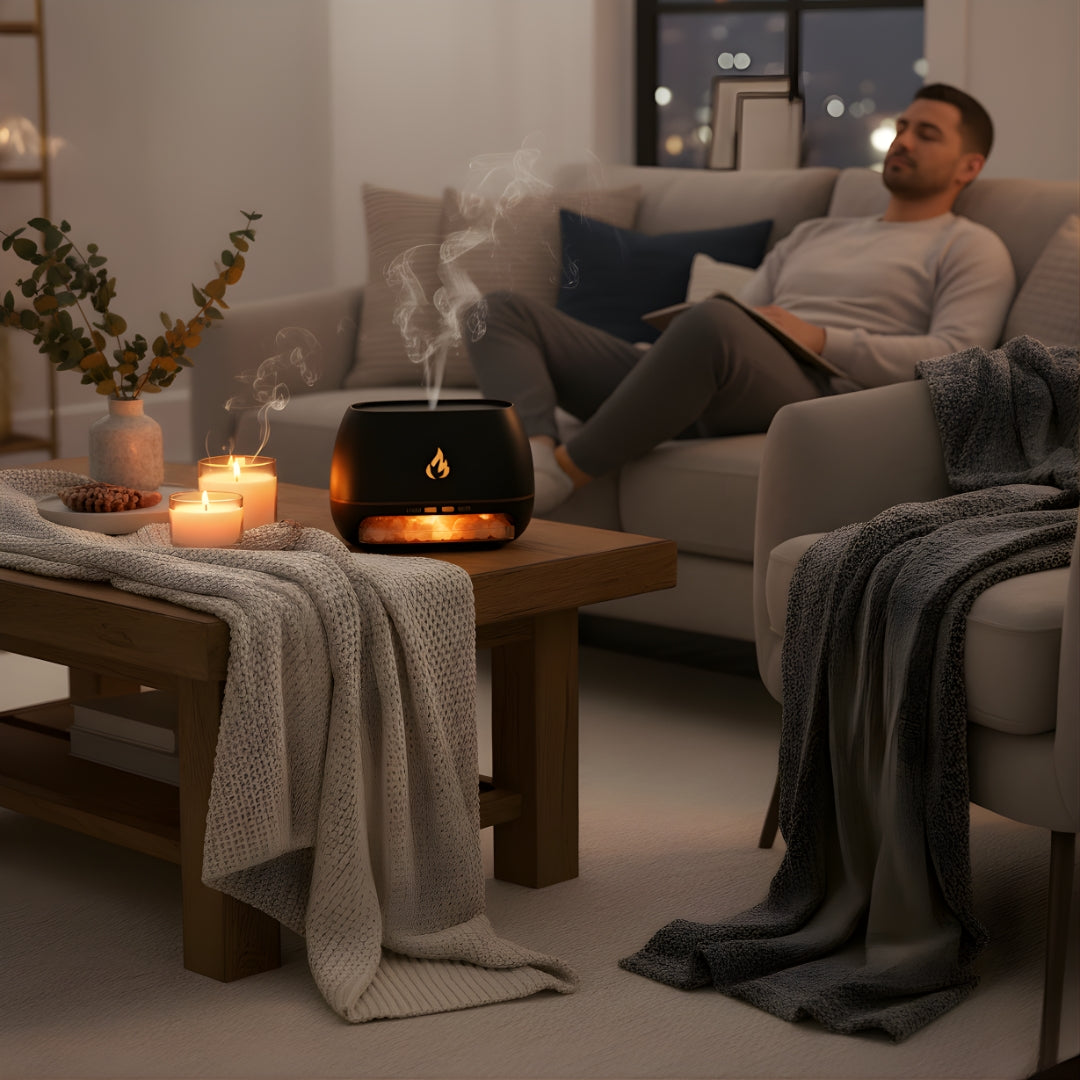 Soothes dry air and aids sleep – Himalayan salt crystal, quiet mist, and calming home environment wellness bowl