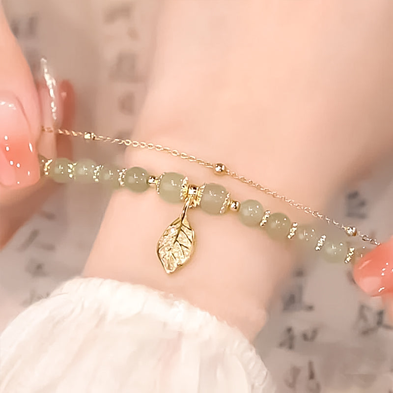 Skanto | Hetian Jade Leaf Gold Bracelet