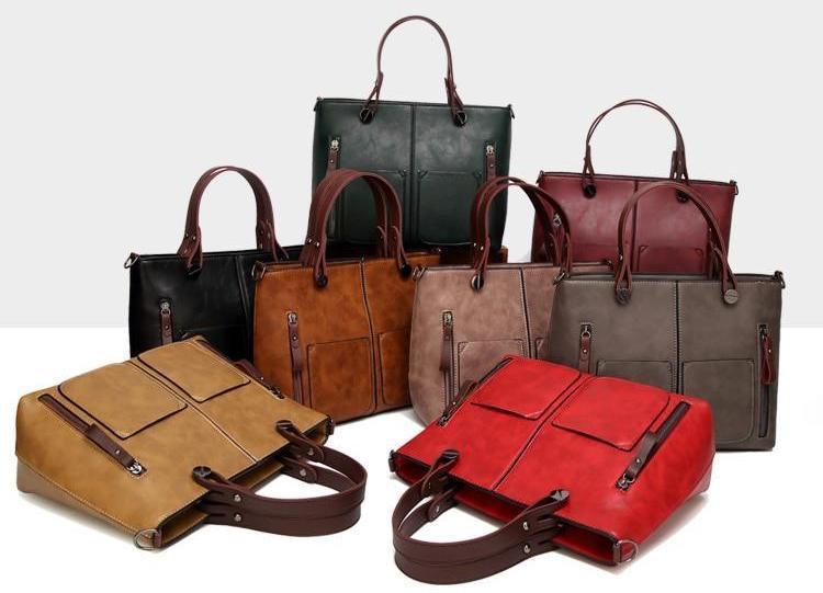 Cera - Double Front Pocket Vintage Tote Handbag | Bowlift