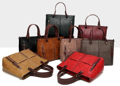 Cera - Double Front Pocket Vintage Tote Handbag | Bowlift