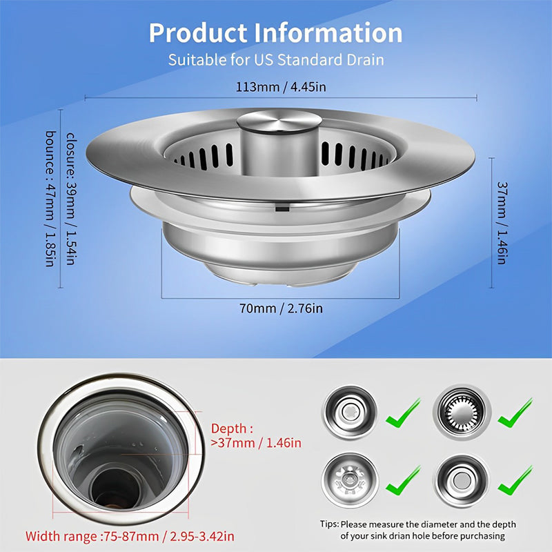 Sandsberg | Upgrade 3-in-1 kitchen sink drain strainer