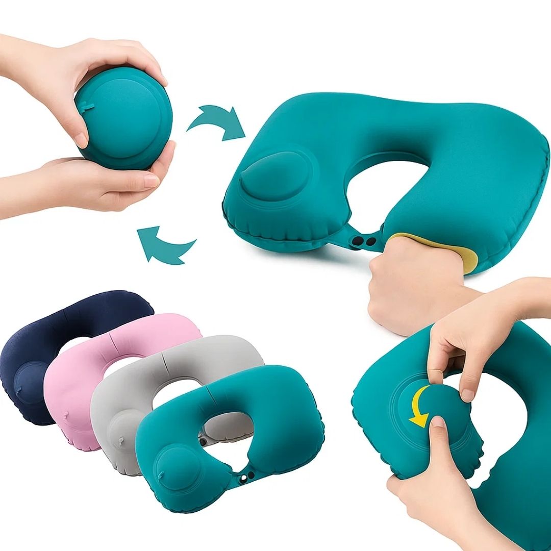 TravelThrive | Inflatable Travel Neck Pillow – Adjustable Firmness – Soft Velvet Cover – Neck Pain Relief – Compact for All Journeys Bowlift
