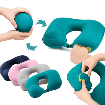 TravelThrive | Inflatable Travel Neck Pillow – Adjustable Firmness – Soft Velvet Cover – Neck Pain Relief – Compact for All Journeys Bowlift