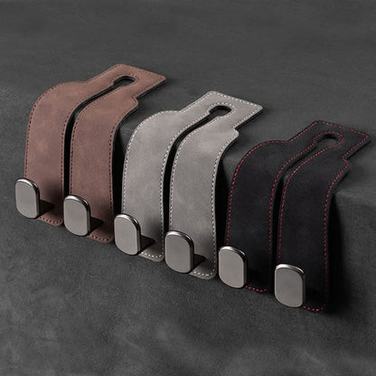 BowLift | Car Seat Back Double Hook with Phone Holder – PU Leather Organizer