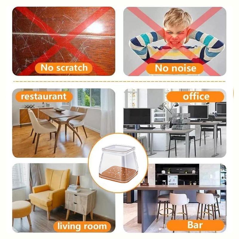 BowLift | Clear Silicone Chair Leg Caps with Integrated Felt Pads