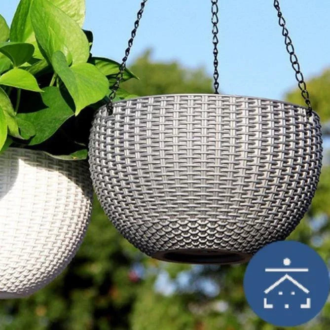 BowLift | Woven hanging basket for plants with chain – Ideal for balcony and garden