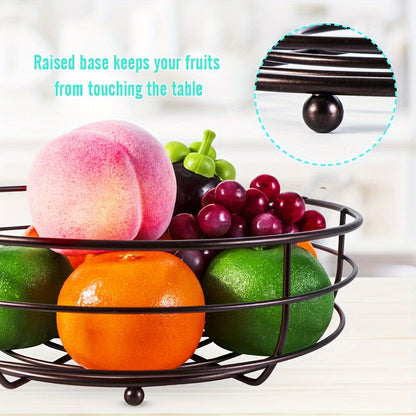 Skanto | 2-Tier Oval Fruit Basket with Banana Hanger – Metal Kitchen Organizer