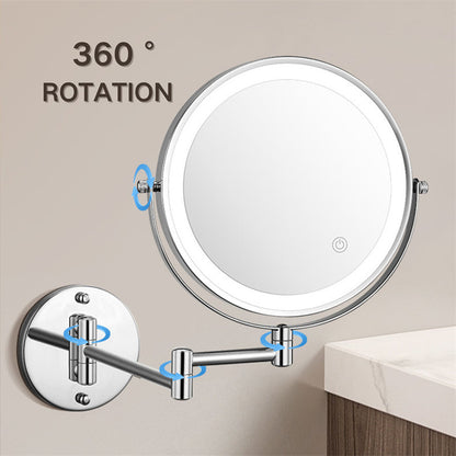 Brehn | Rechargeable Wall-Mounted Shaving Mirror | 360° Rotation. 1X/10X Magnification and Adjustable LED Lighting for Bathroom Use