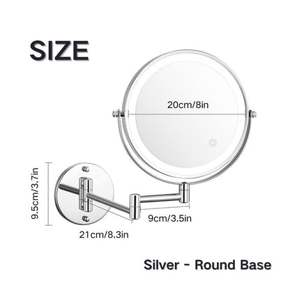 BowLift | Rechargeable Wall Mounted Shaving Mirror | 360° Rotation. 1X/10X Magnification & Adjustable LED Lighting for Bathroom Use