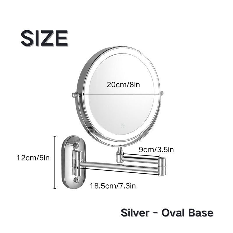 Brehn | Rechargeable Wall-Mounted Shaving Mirror | 360° Rotation. 1X/10X Magnification and Adjustable LED Lighting for Bathroom Use