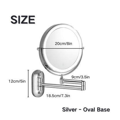 BowLift | Rechargeable Wall Mounted Shaving Mirror | 360° Rotation. 1X/10X Magnification & Adjustable LED Lighting for Bathroom Use