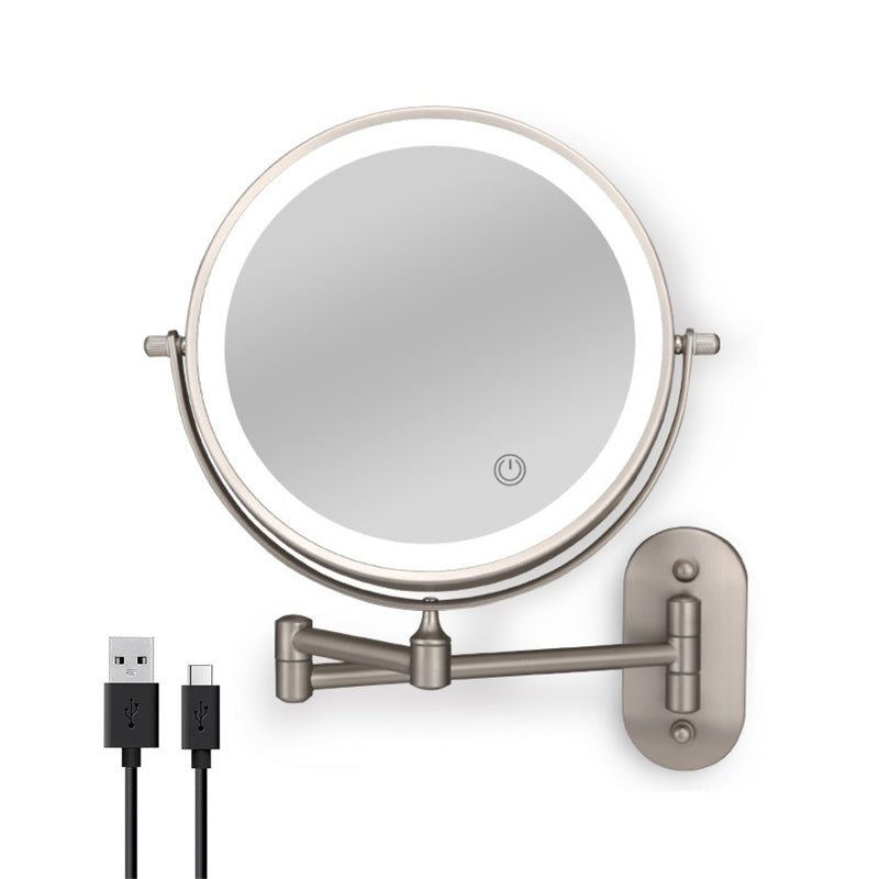 BowLift | Rechargeable Wall Mounted Shaving Mirror | 360° Rotation. 1X/10X Magnification & Adjustable LED Lighting for Bathroom Use