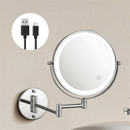 Brehn | Rechargeable Wall-Mounted Shaving Mirror | 360° Rotation. 1X/10X Magnification and Adjustable LED Lighting for Bathroom Use