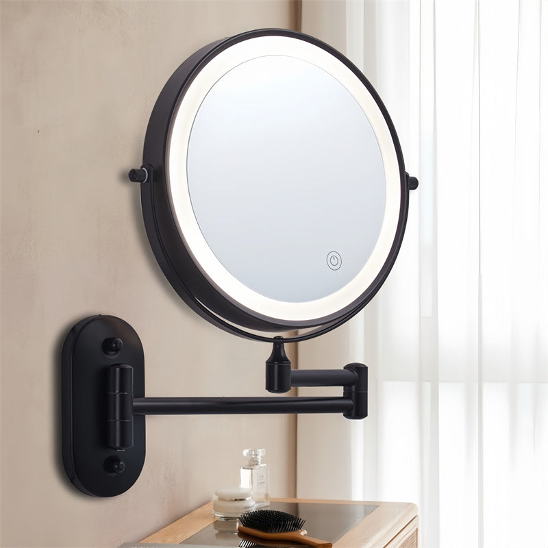 Brehn | Rechargeable Wall-Mounted Shaving Mirror | 360° Rotation. 1X/10X Magnification and Adjustable LED Lighting for Bathroom Use