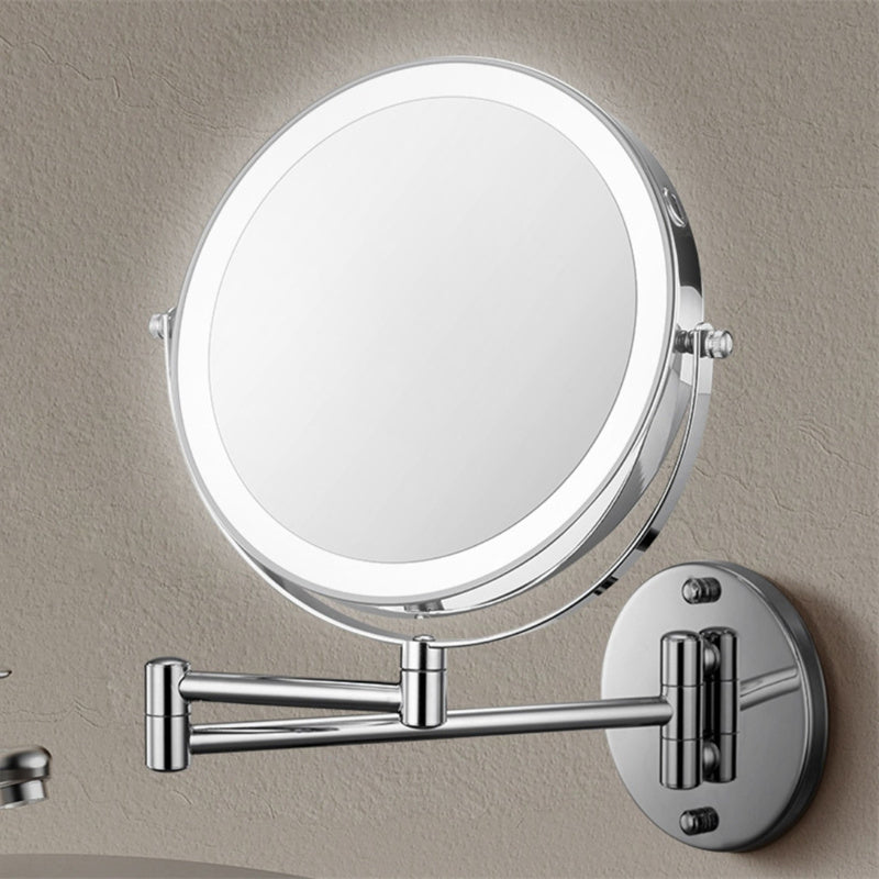 BowLift | Rechargeable Wall Mounted Shaving Mirror | 360° Rotation. 1X/10X Magnification & Adjustable LED Lighting for Bathroom Use