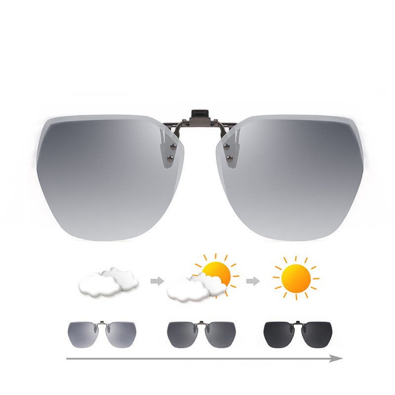 Skanto | Clip-on Rimless Polarized Sunglasses, with Anti-Reflective and Flip-Up Design, for Outdoor/Driving