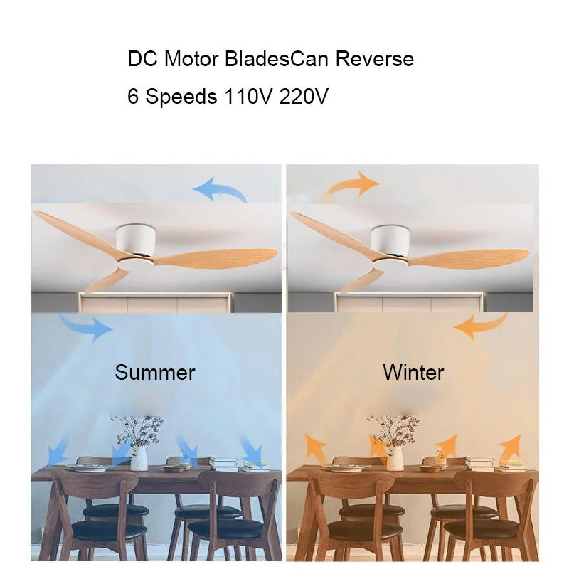 42-52 Inch Ceiling Fans with DC Motor — Remote Control Low-Profile Cooling Fans, without Light, White Wood & Black Options | Karnz
