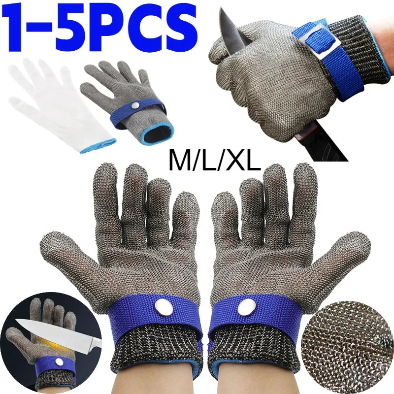 Stainless steel cut-resistant gloves - Anti-cut, wire metal mesh hand protection for slaughtering, gardening and work safety