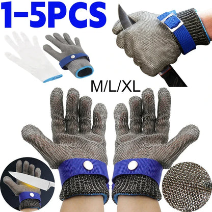 Stainless steel cut-resistant gloves - Anti-cut, wire metal mesh hand protection for slaughtering, gardening and work safety