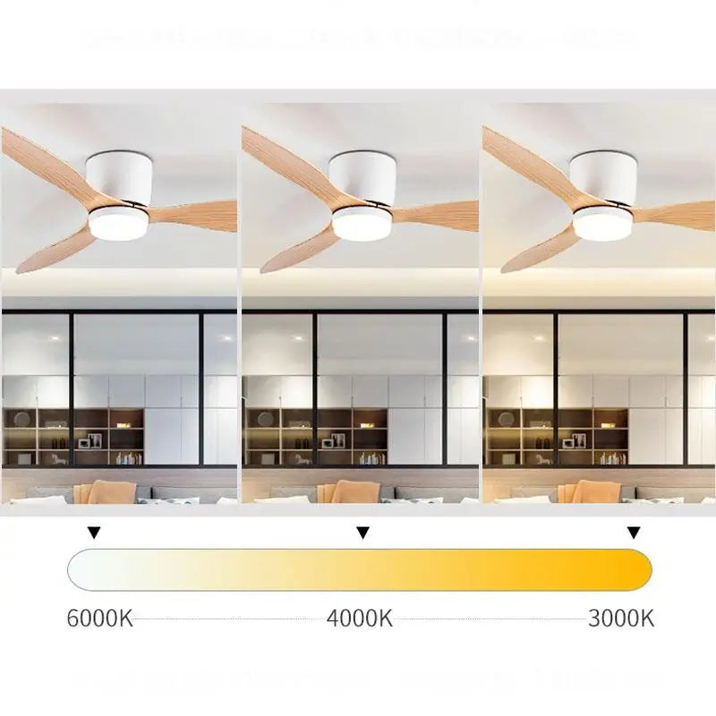42/52 Inch Ceiling Fans with LED Lights - 3 Colors, 6 Speeds DC Motor, Remote Control, Low Profile Decorative Fans with Lighting | Karnz