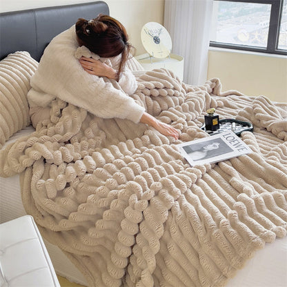 Luxurious faux-rabbit fur throw blanket for ultimate comfort