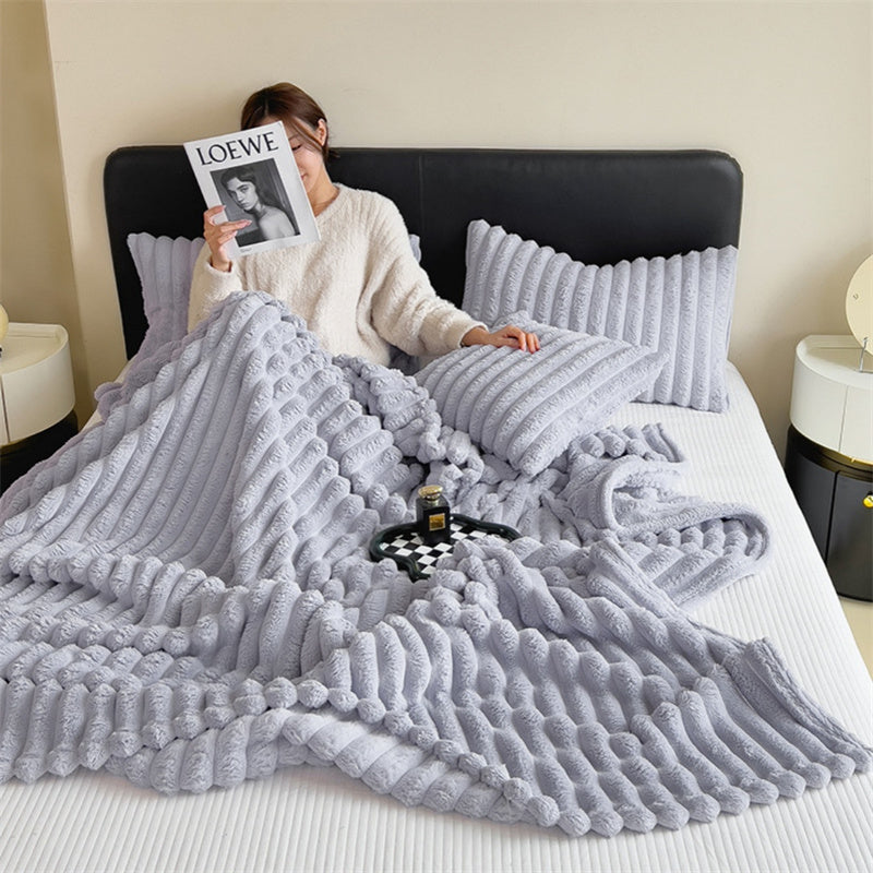 Luxurious faux-rabbit fur throw blanket for ultimate comfort
