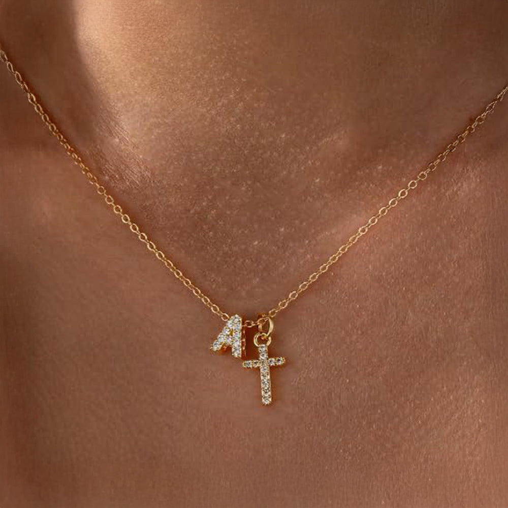 Brehn | Delicate Diamond Initial & Cross Necklace