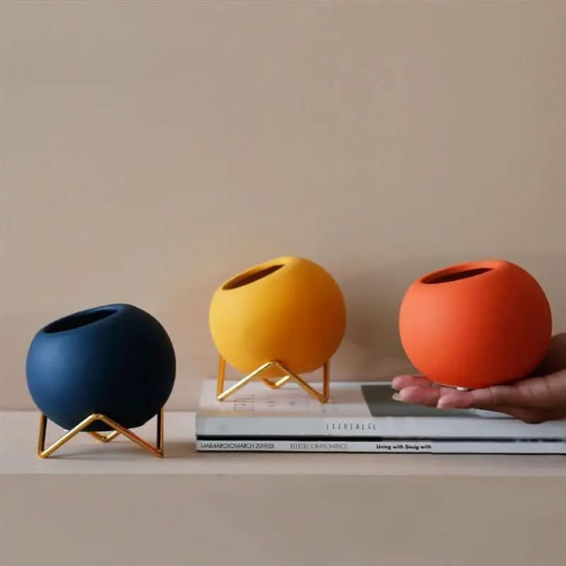 Skanto | Modern Ceramic Plant Pot with Metal Stand in Vibrant Colors