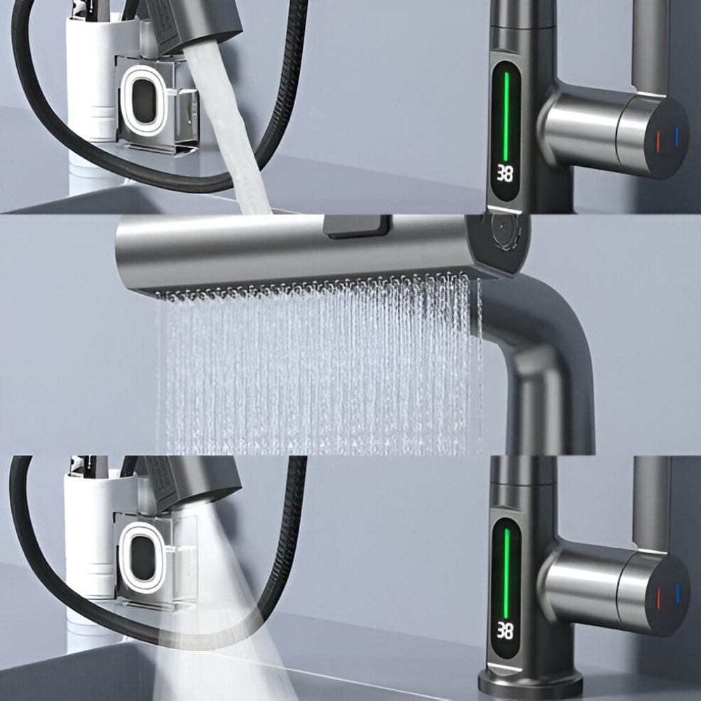 Brehn | Adjustable kitchen faucet with temperature display