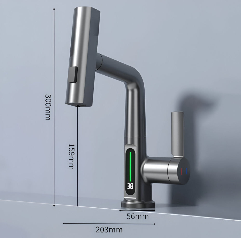 Brehn | Adjustable kitchen faucet with temperature display