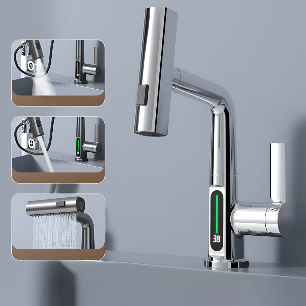 Brehn | Adjustable kitchen faucet with temperature display