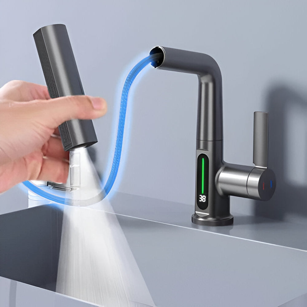 Brehn | Adjustable kitchen faucet with temperature display