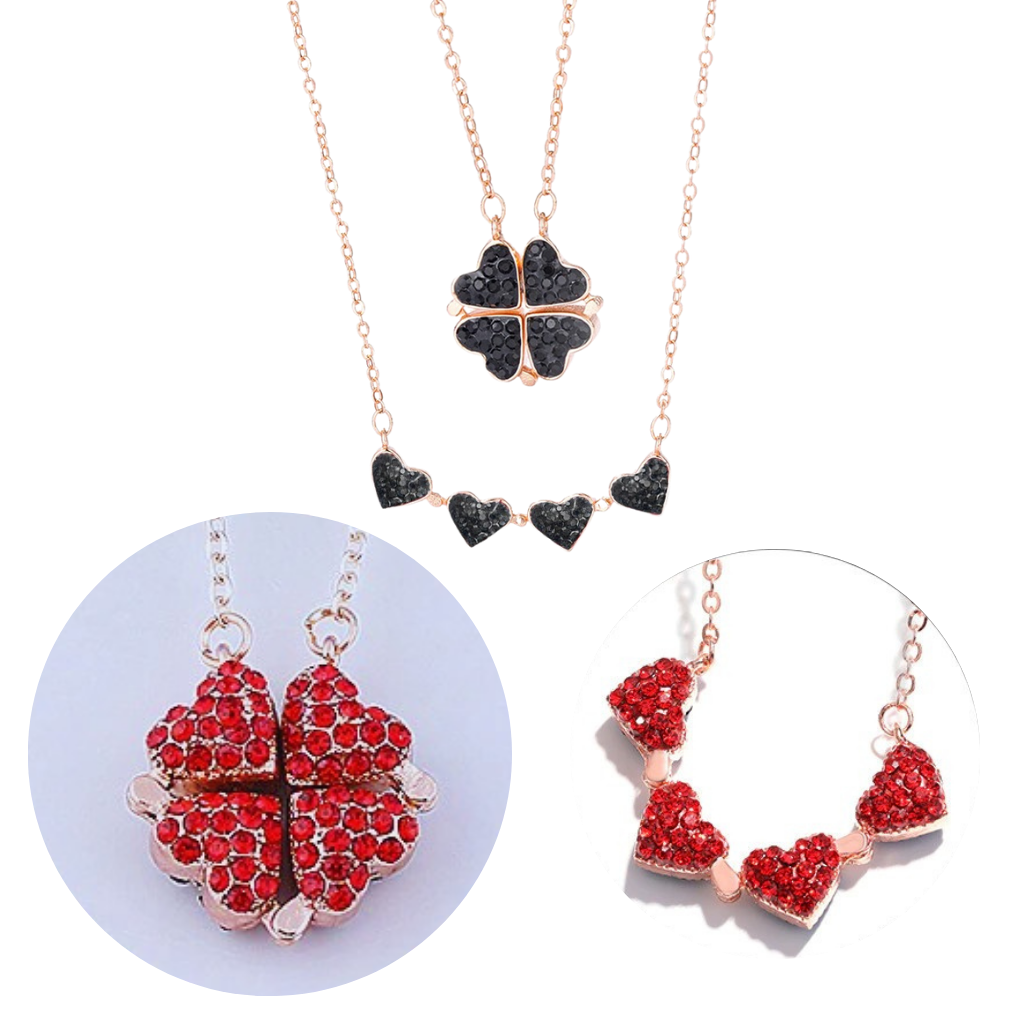 Adjustable Necklace with 4 Clover Hearts