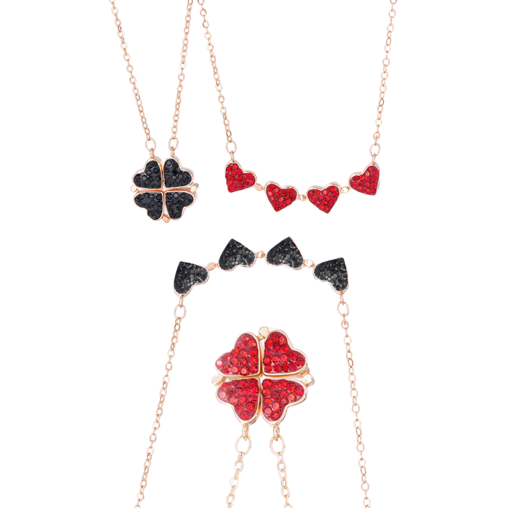 Adjustable Necklace with 4 Clover Hearts
