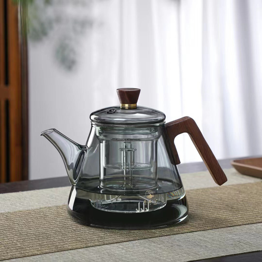 Skanto | Aetheris Glass Brew Teapot – Heat-Resistant Glass Teapot with Wooden Handle & Infuser (900ml)