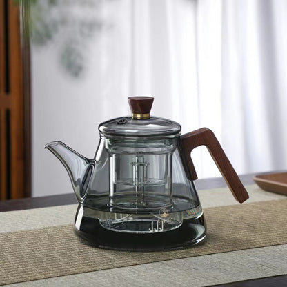 Skanto | Aetheris Glass Brew Teapot – Heat-Resistant Glass Teapot with Wooden Handle & Infuser (900ml)