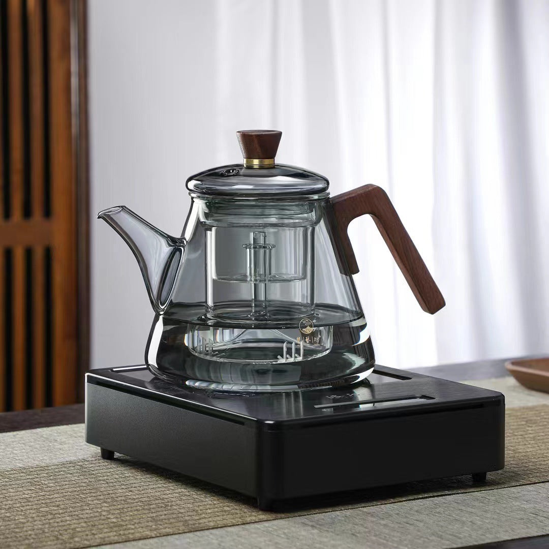 Skanto | Aetheris Glass Brew Teapot – Heat-Resistant Glass Teapot with Wooden Handle & Infuser (900ml)