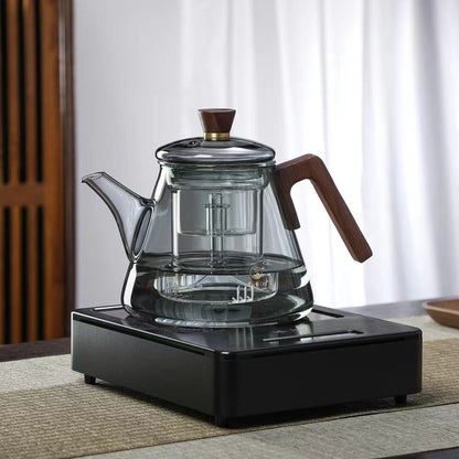 Skanto | Aetheris Glass Brew Teapot – Heat-Resistant Glass Teapot with Wooden Handle & Infuser (900ml)