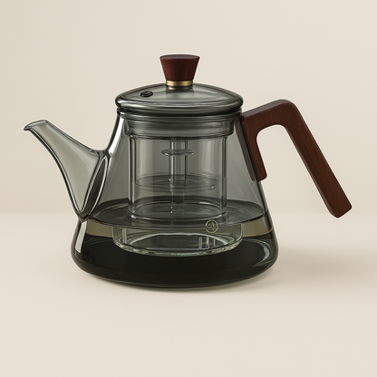 Skanto | Aetheris Glass Brew Teapot – Heat-Resistant Glass Teapot with Wooden Handle & Infuser (900ml)