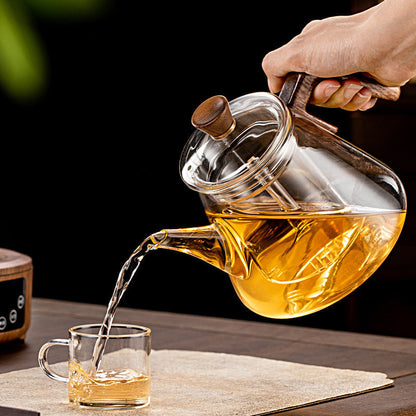 Skanto | Aetheris Glass Brew Teapot – Heat-Resistant Glass Teapot with Wooden Handle & Infuser (900ml)