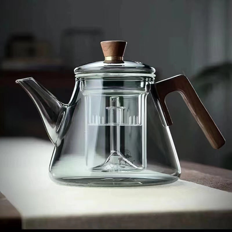 Skanto | Aetheris Glass Brew Teapot – Heat-Resistant Glass Teapot with Wooden Handle & Infuser (900ml)
