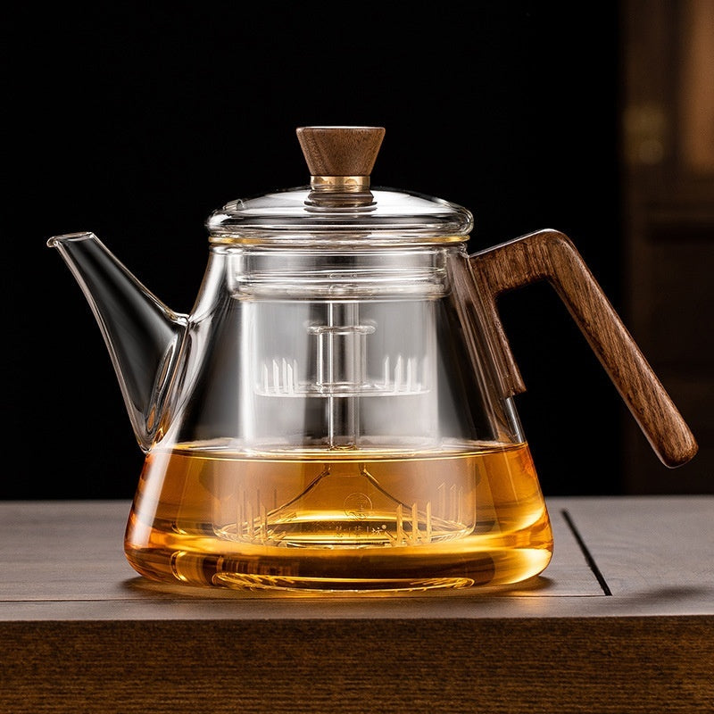 Skanto | Aetheris Glass Brew Teapot – Heat-Resistant Glass Teapot with Wooden Handle & Infuser (900ml)