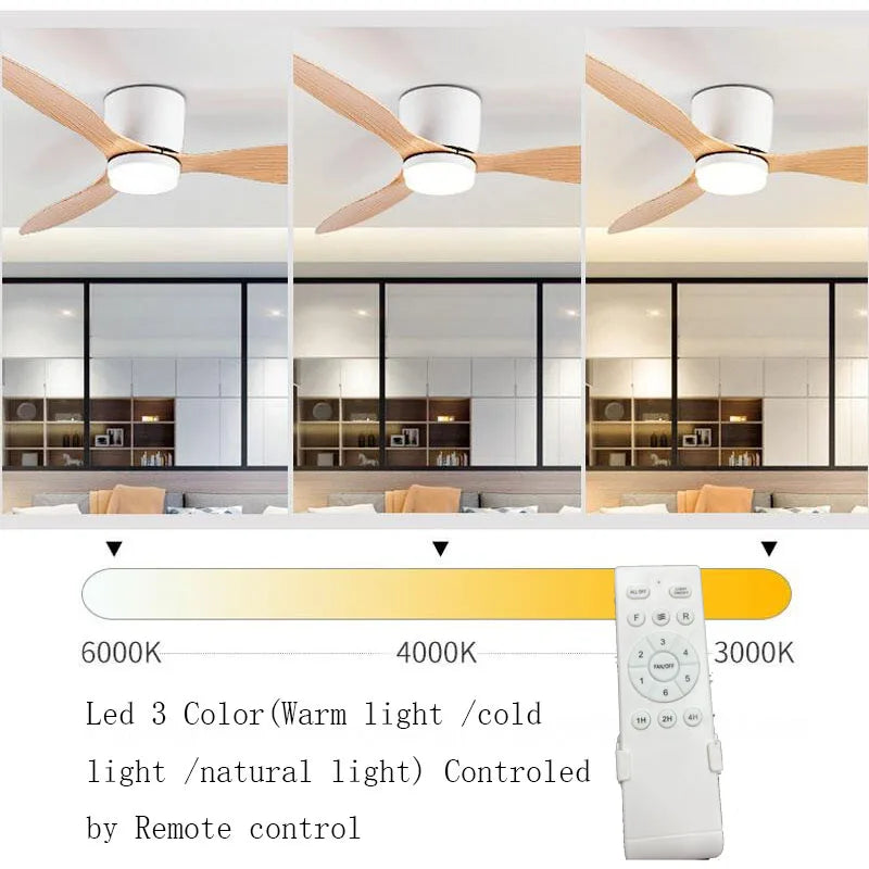 42/52 Inch Ceiling Fans with LED Lights - 3 Colors, 6 Speeds DC Motor, Remote Control, Low Profile Decorative Fans with Lighting | Karnz