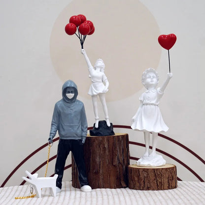 Skanto | Artify Banksy Sculpture Collection | Flower Thrower & Balloon Girl | Pop Art Figures | Modern Office & Home Decor