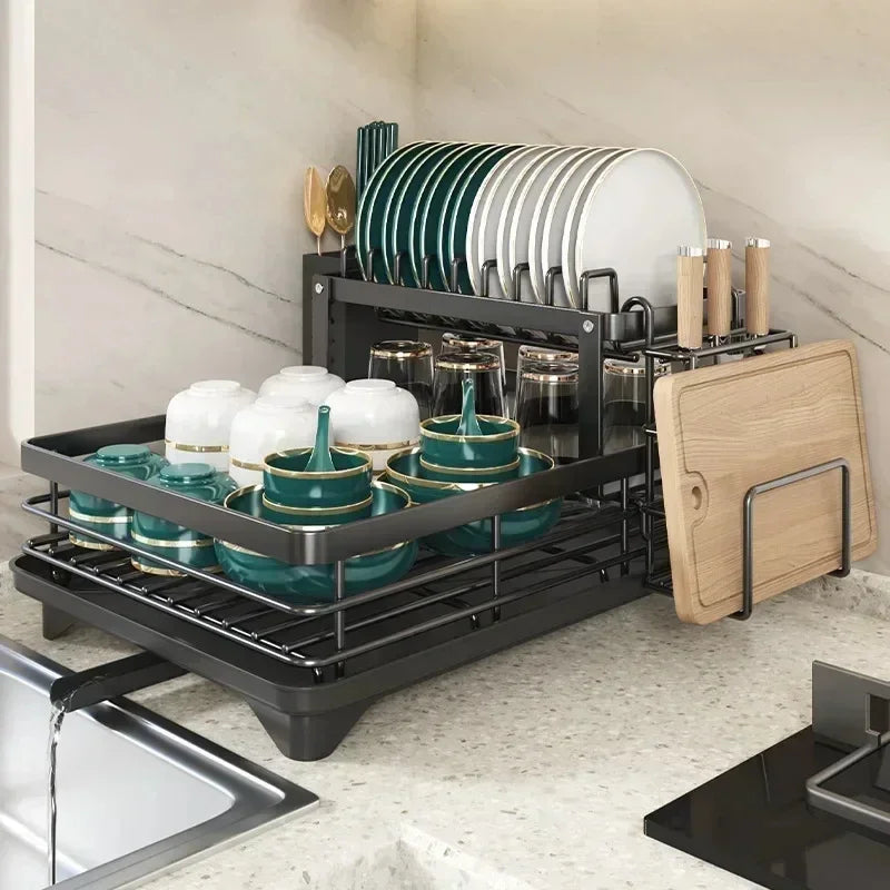 Skanto | Adjustable Stainless Steel Dish Rack – Space-Saving Kitchen Draining for Plates, Glasses, and Cutlery