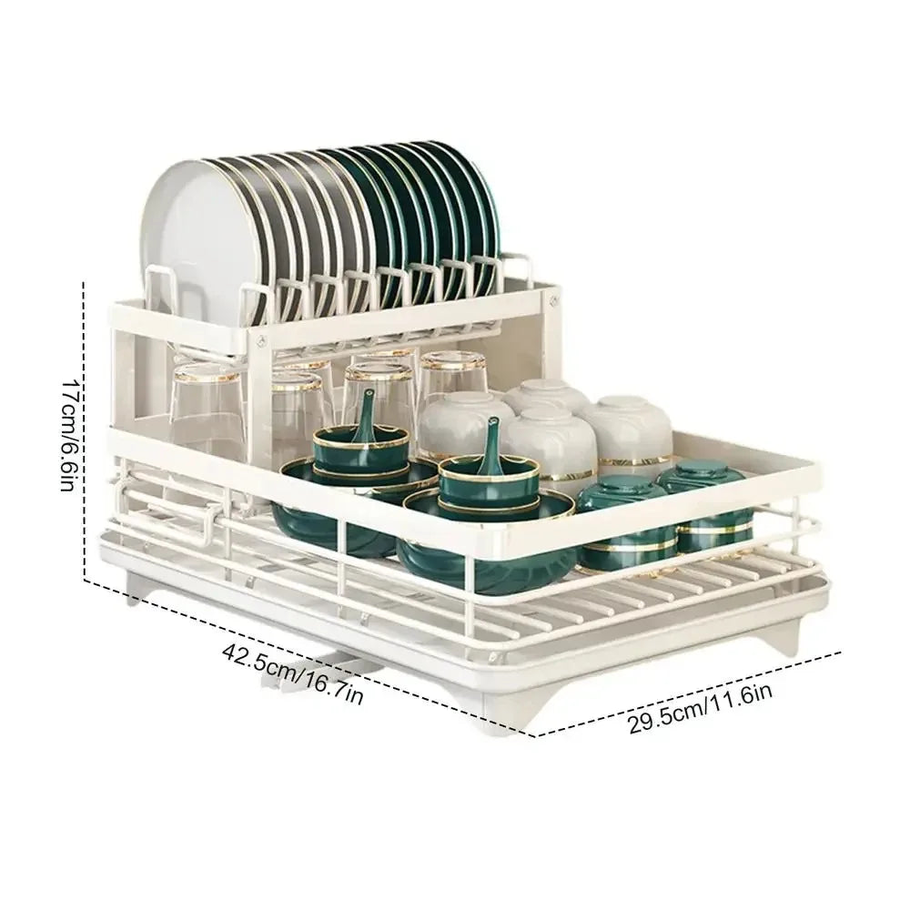 Skanto | Adjustable Stainless Steel Dish Rack – Space-Saving Kitchen Draining for Plates, Glasses, and Cutlery