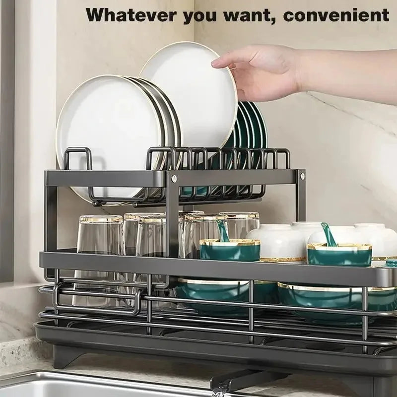 Skanto | Adjustable Stainless Steel Dish Rack – Space-Saving Kitchen Draining for Plates, Glasses, and Cutlery