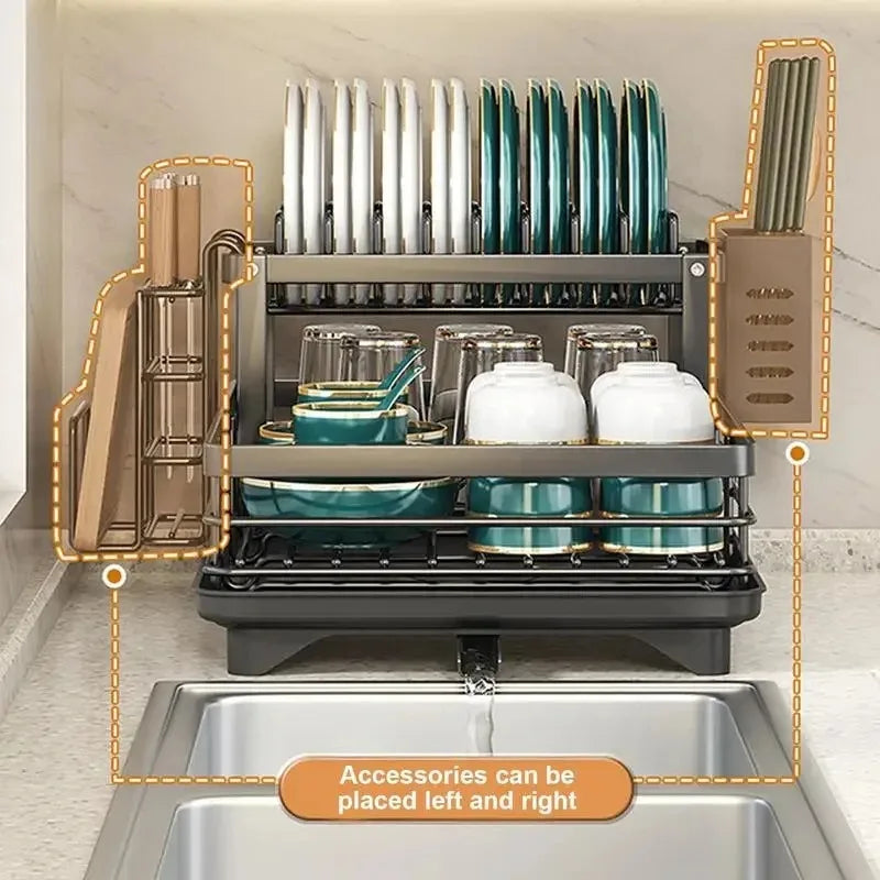Skanto | Adjustable Stainless Steel Dish Rack – Space-Saving Kitchen Draining for Plates, Glasses, and Cutlery