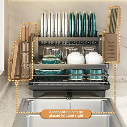 Skanto | Adjustable Stainless Steel Dish Rack – Space-Saving Kitchen Draining for Plates, Glasses, and Cutlery
